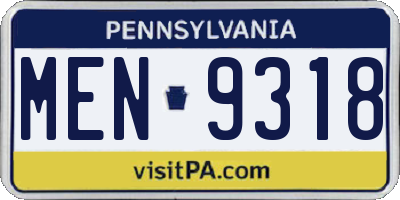 PA license plate MEN9318