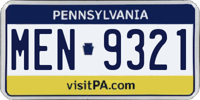PA license plate MEN9321