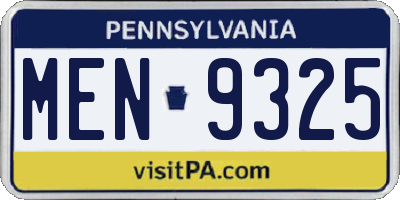 PA license plate MEN9325
