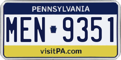 PA license plate MEN9351