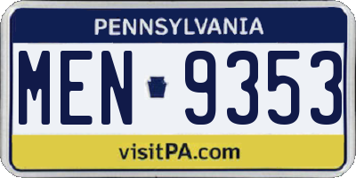 PA license plate MEN9353