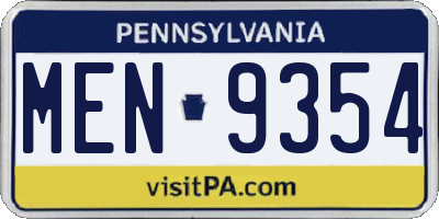 PA license plate MEN9354