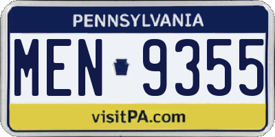 PA license plate MEN9355