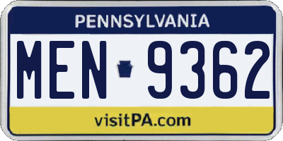 PA license plate MEN9362