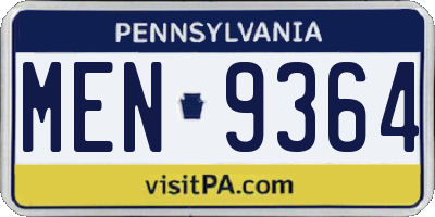 PA license plate MEN9364