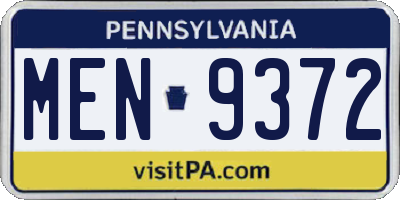 PA license plate MEN9372