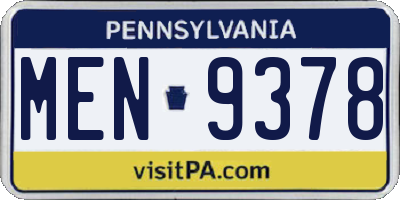PA license plate MEN9378