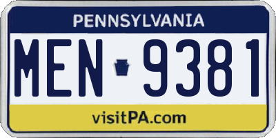 PA license plate MEN9381
