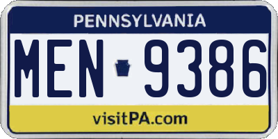 PA license plate MEN9386