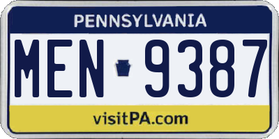 PA license plate MEN9387