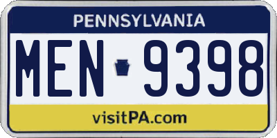 PA license plate MEN9398
