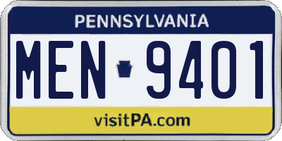 PA license plate MEN9401