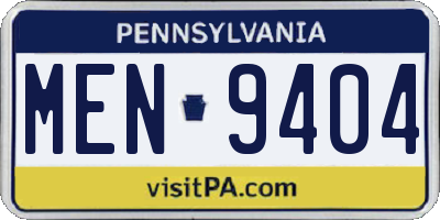 PA license plate MEN9404