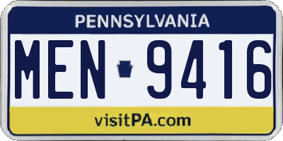 PA license plate MEN9416