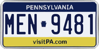 PA license plate MEN9481