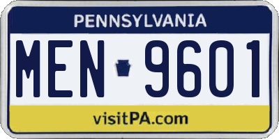 PA license plate MEN9601
