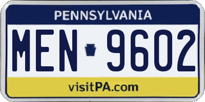 PA license plate MEN9602