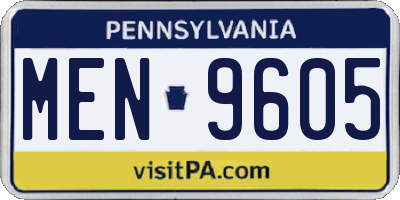 PA license plate MEN9605