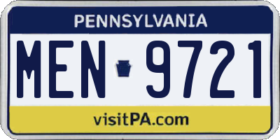 PA license plate MEN9721