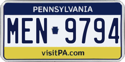 PA license plate MEN9794