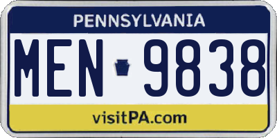 PA license plate MEN9838