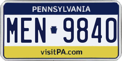 PA license plate MEN9840
