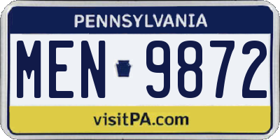 PA license plate MEN9872