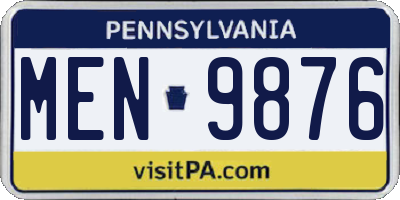 PA license plate MEN9876