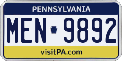 PA license plate MEN9892