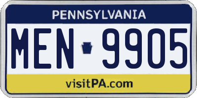 PA license plate MEN9905