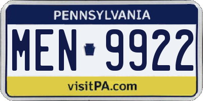 PA license plate MEN9922
