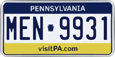 PA license plate MEN9931
