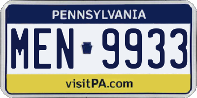 PA license plate MEN9933