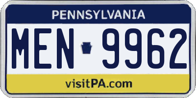 PA license plate MEN9962