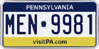 PA license plate MEN9981