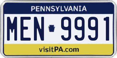 PA license plate MEN9991