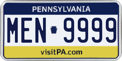 PA license plate MEN9999