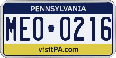 PA license plate MEO0216