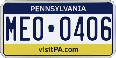 PA license plate MEO0406
