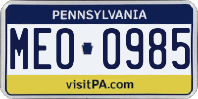 PA license plate MEO0985