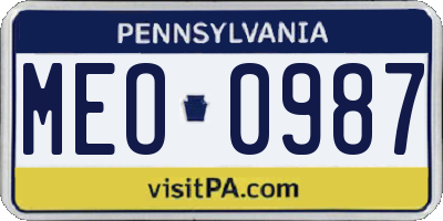 PA license plate MEO0987