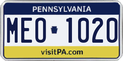 PA license plate MEO1020