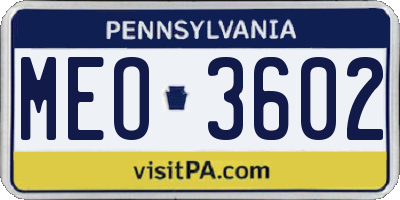 PA license plate MEO3602