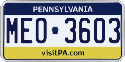 PA license plate MEO3603