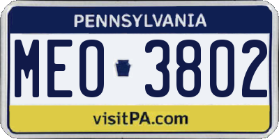 PA license plate MEO3802