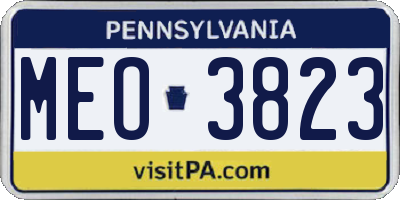 PA license plate MEO3823