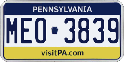 PA license plate MEO3839