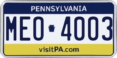 PA license plate MEO4003
