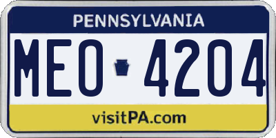 PA license plate MEO4204