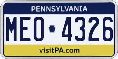 PA license plate MEO4326